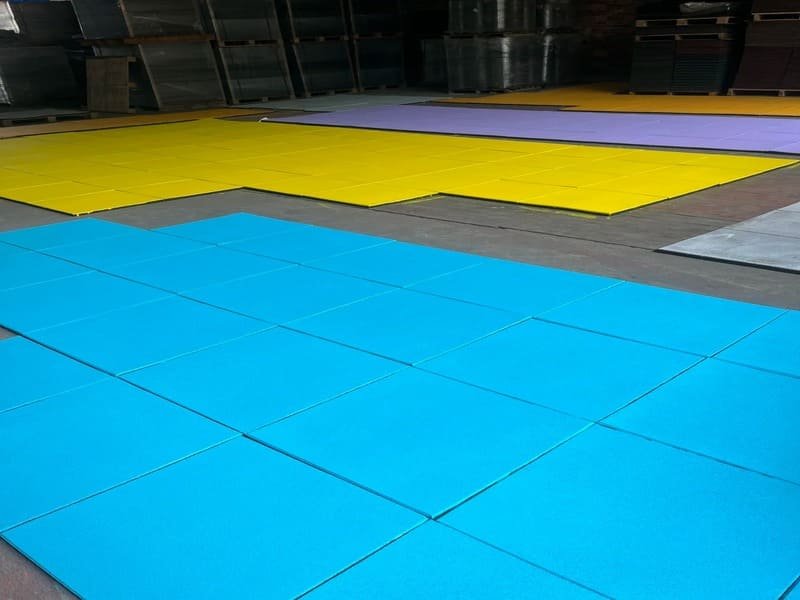 Close up inspection of rubber floor defect